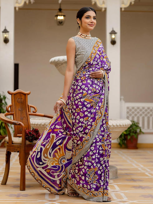 Vasthrlay Kalamkari Printed Olive Saree