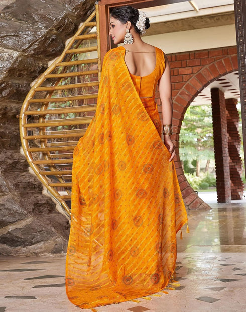 Vasthrlay Bandhani Printed Unstitched Yellow Saree