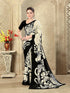 Vasthrlay Womens Printed Beige Saree With Black Unstitched Blouse Piece