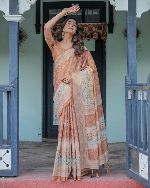 Vasthrlay Handloom Turquoise Paisley Saree