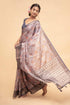Vasthrlay Mauve Abstract Print Polyester Saree With Antique Zari Border And Unstitched Blouse Piece