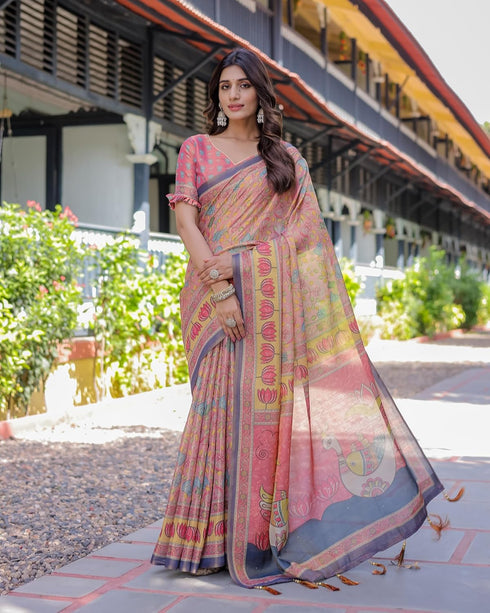 Vasthrlay Handloom Cotton Tassels Saree