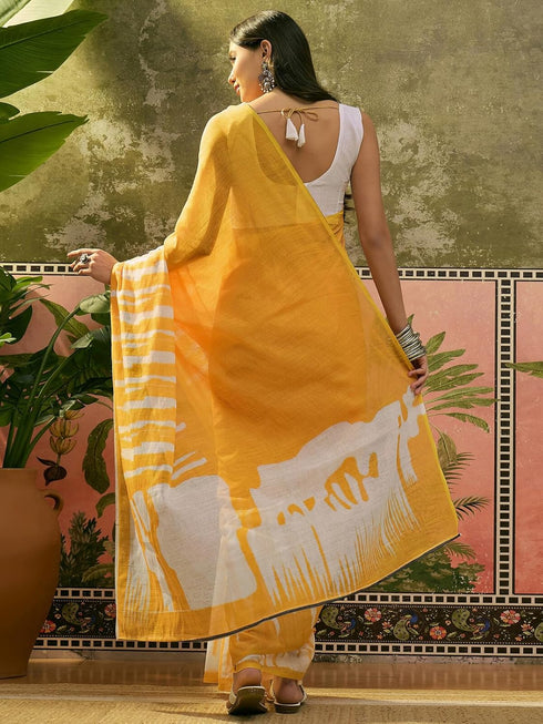 Vasthrlay Womens Printed Unstitched Beige Saree