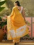 Vasthrlay Womens Printed Yellow Saree With White Unstitched Blouse Piece