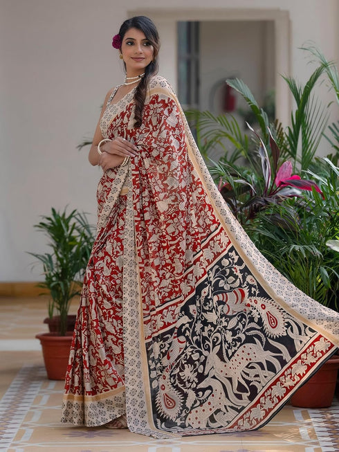 Vasthrlay Womens Printed Unstitched Beige Saree