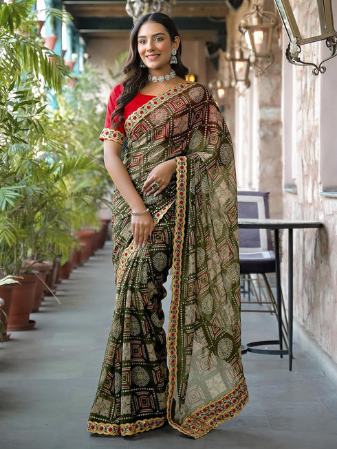 Vasthrlay Georgette Bandhani Dark Saree