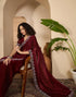 Vasthrlay Shimmer Scalloped Unstitched Maroon Saree