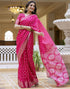 Vasthrlay Womens Striped Pink Saree With Unstitched Blouse Piece