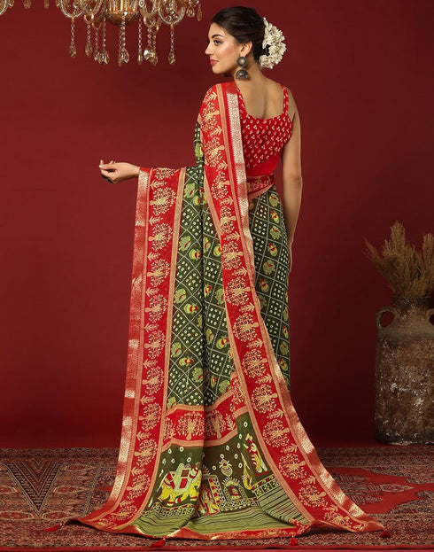 Vasthrlay Georgette Bandhani Unstitched Wine Saree
