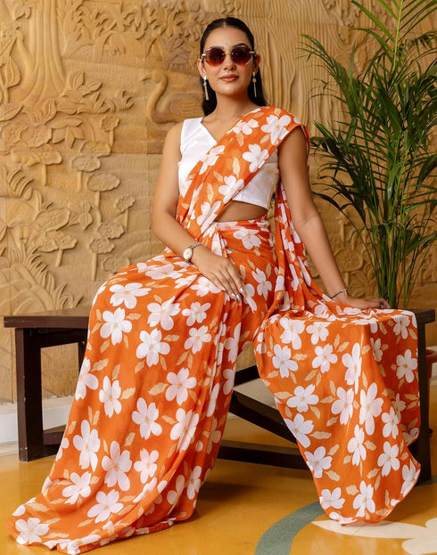 Vasthrlay Georgette Printed Unstitched Lavender Saree