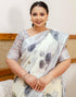 Vasthrlay Womens Printed Unstitched Off White Saree
