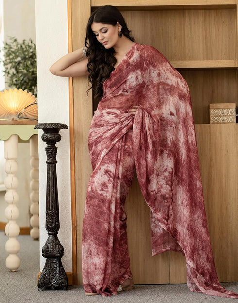 Vasthrlay Georgette Printed Unstitched Dusty Pink Saree