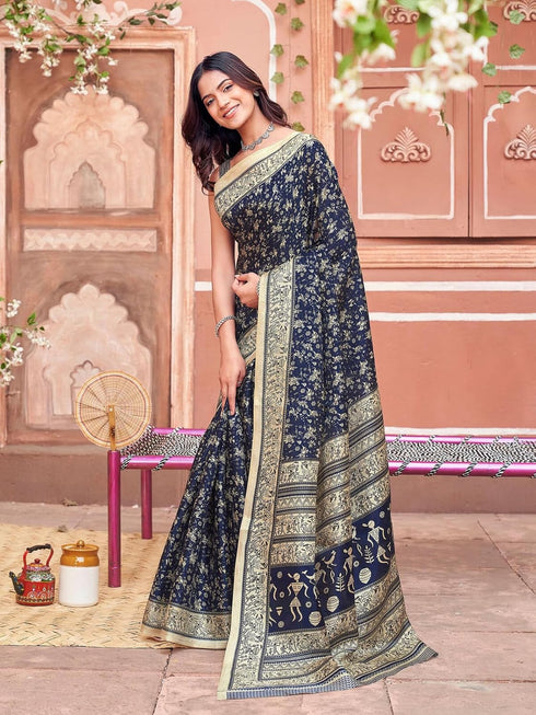Vasthrlay Womens Abstract Unstitched Off White Saree