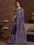 Vasthrlay Weaving Printed Blue Saree With Unstitched Blouse Piece