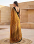 Vasthrlay Womens Printed Mustard Yellow | Red | Black Saree With Unstitched Blouse Piece