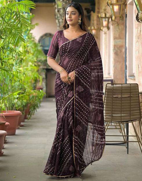 Vasthrlay Georgette Bandhani Unstitched Maroon Saree