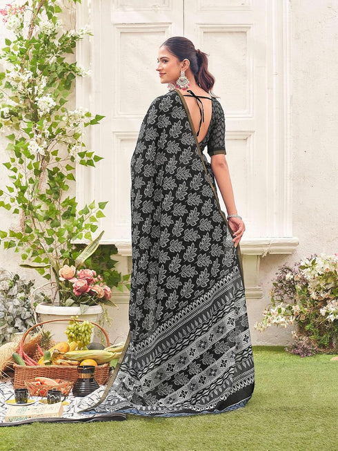 Vasthrlay Womens Printed Unstitched Sage Green Saree