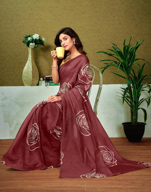 Vasthrlay Chanderi Printed Unstitched Blue Saree