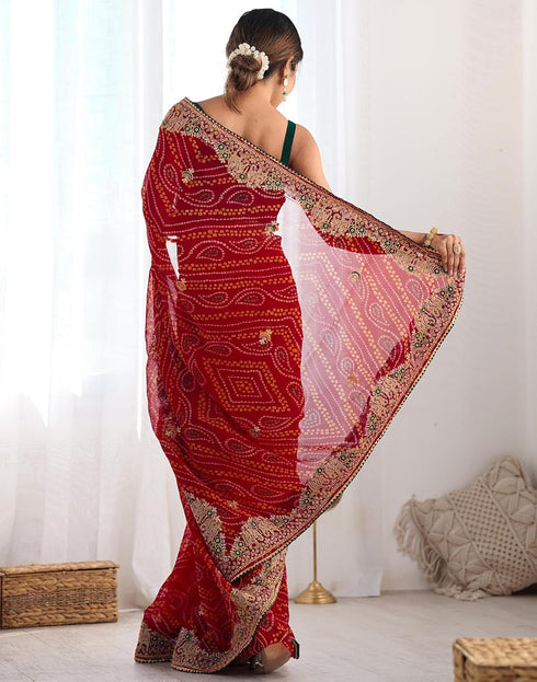 Vasthrlay Georgette Embroidery Unstitched Red Saree