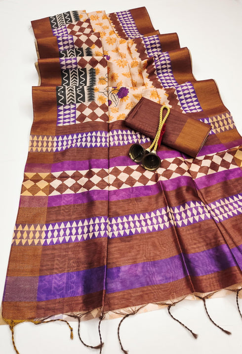 Vasthrlay Tussar Printed Conrast