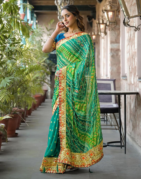 Vasthrlay Bandhani Embroidery Unstitched Pink Saree