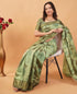 Vasthrlay Slate Lavender Geometric Print Polyester Saree With Dull Gold Zari Border And Unstitched Blouse Piece
