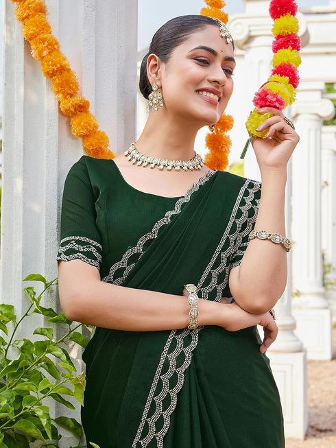 Vasthrlay Georgette Scalloped Yellow Saree