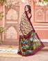 Vasthrlay Womens Abstract Beige Saree With Maroon Unstitched Blouse Piece