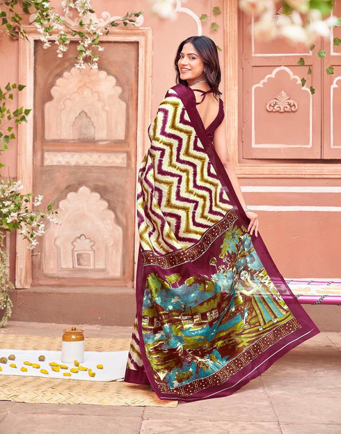 Vasthrlay Womens Abstract Unstitched Off White Saree