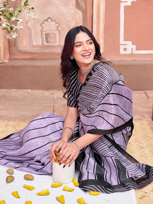 Vasthrlay Womens Printed Unstitched Dusty Pink Saree
