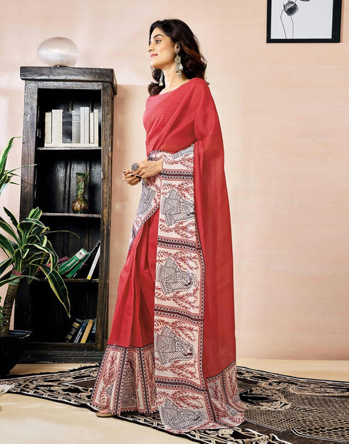 Vasthrlay Chanderi Printed Unstitched Orange Saree