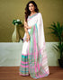 Vasthrlay Chanderi Printed White | Multicolour Saree With Unstitched Blouse Piece