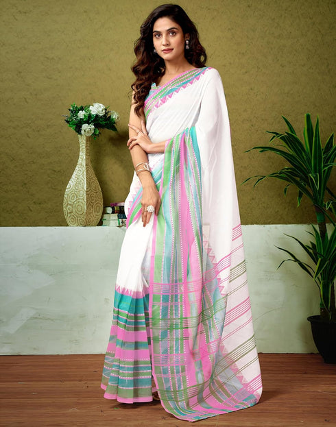 Vasthrlay Chanderi Printed Unstitched Blue Saree