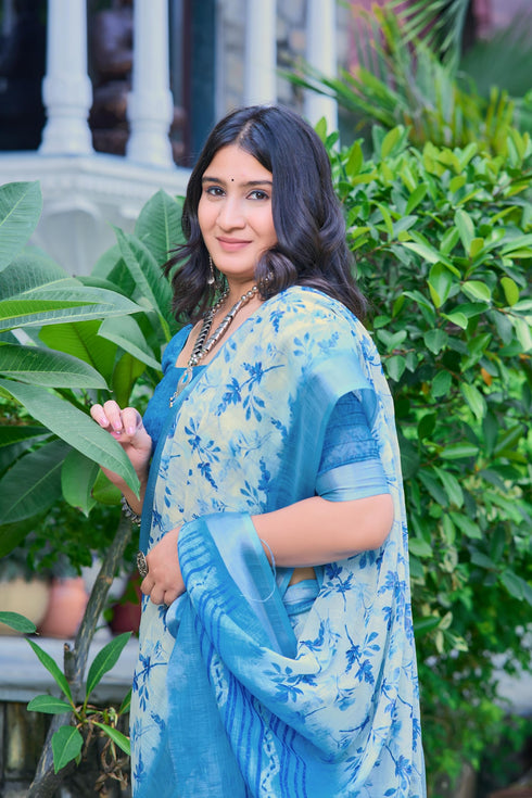 Vasthrlay Sky Blue Unstitched Saree