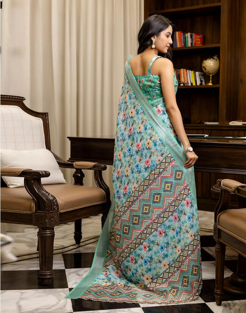 Vasthrlay Womens Printed Unstitched Cream Saree
