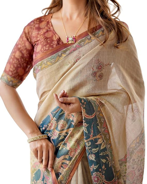 Vasthrlay Handloom Blue Beige Traditional Saree