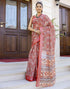 Vasthrlay Womens Printed Red | Pink Saree With Unstitched Blouse Piece