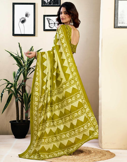 Vasthrlay Womens Printed Unstitched White Saree