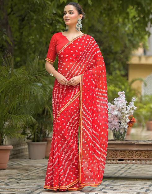 Vasthrlay Georgette Bandhani Unstitched Green Saree