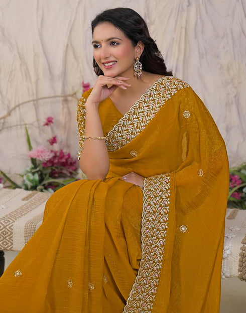 Vasthrlay Embroidery Scalloped Unstitched Maroon Saree