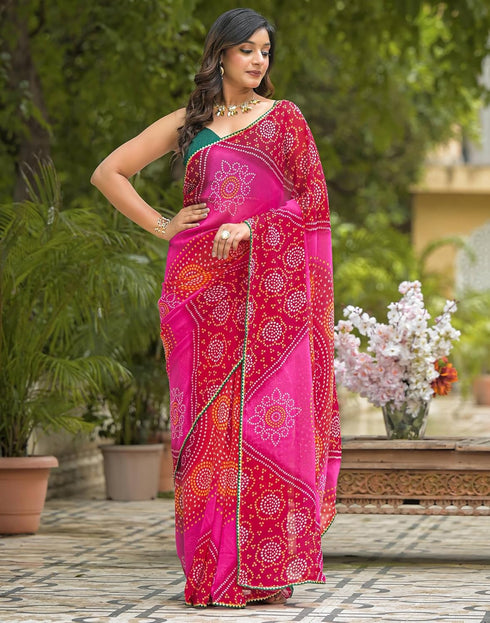 Vasthrlay Georgette Bandhani Unstitched Green Saree