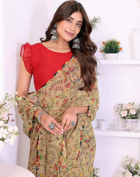 Vasthrlay Georgette Printed Jacquard Material Ethnic Wear