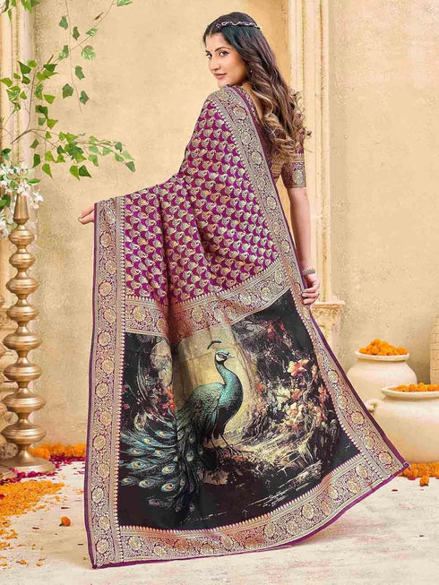 Vasthrlay Banarasi Weaving Maroon Saree