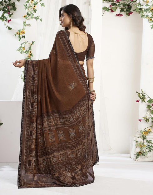 Vasthrlay Georgette Printed Unstitched Maroon Saree