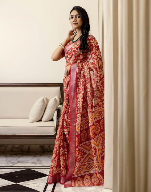 Vasthrlay Womens Printed Unstitched White Saree