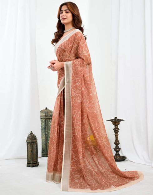 Vasthrlay Unstitched Readymade Traditional Pink Saree