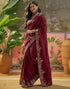 Vasthrlay Scalloped Embroidery Unstitched Maroon Saree