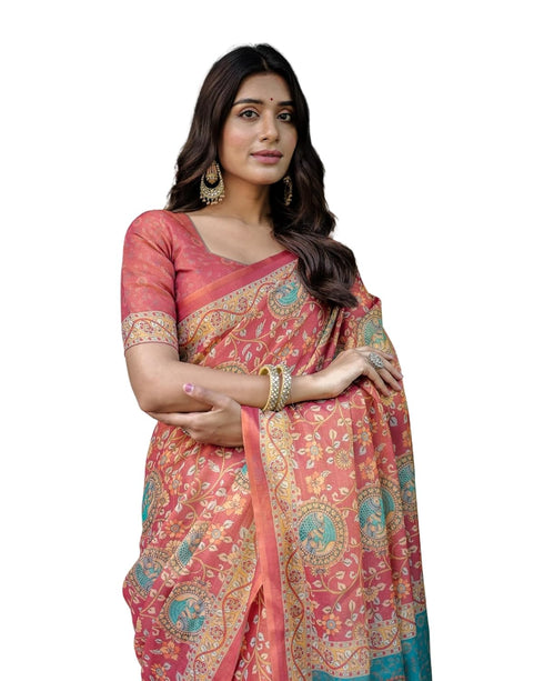 Vasthrlay Handloom Cotton Turquoise Saree