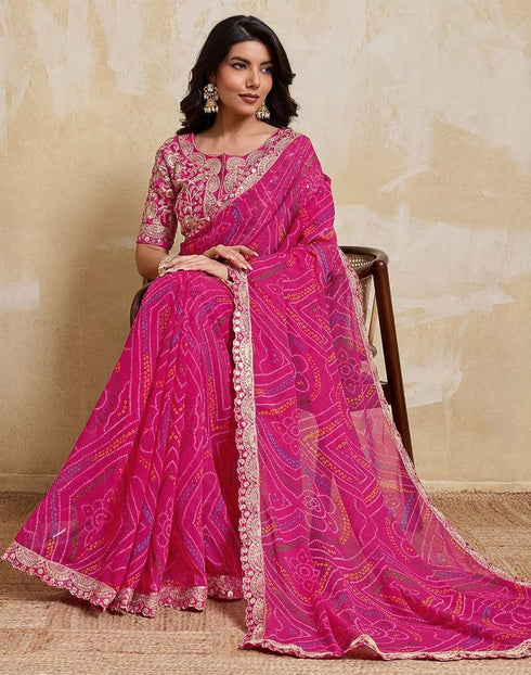 Vasthrlay Georgette Embroidery Unstitched Red Saree