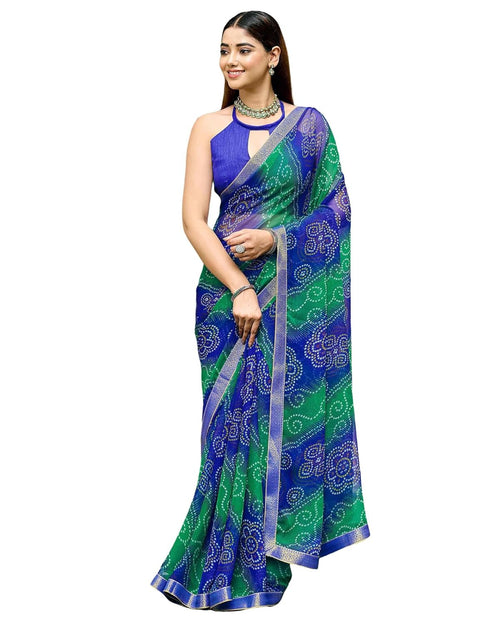 Vasthrlay Chiffon Bandhani Unstitched Green Saree